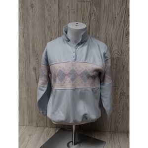 Honors Misses Medium Light Blue Pullover Sweater Long Sleeve Collar 4 Button